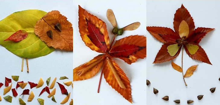 Applique van herfstbladeren voor kleuterschool en 1-2 klassen van school, hoofdklassen met foto en video