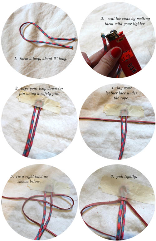 Armband met een breed koord en stroken leer
