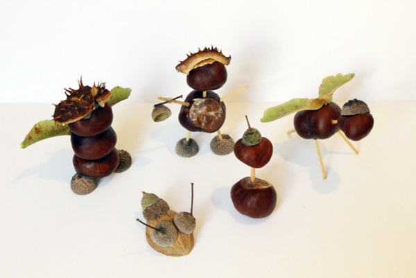 Ambachten van kastanjes op het thema van de herfst