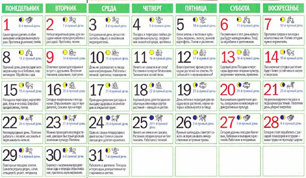 Zaaikalender voor mei 2017, tafel. Lunaire zaaidag voor mei 2017, gunstige dagen voor tuiniers en vrachtwagenboeren