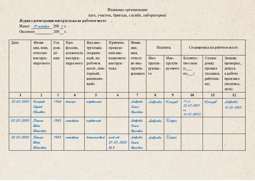 Methodische instructies en aanbevelingen voor het invullen van het dagboek van briefing op de werkplek