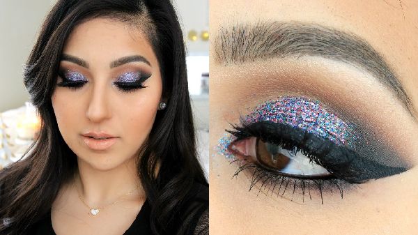 Mooie make-up voor de Haan van het nieuwe jaar 2017 voor blauwe, groene en bruine ogen - stapsgewijze foto- en videolessen