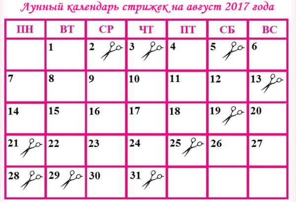 Maankalender met kapsels voor augustus 2017