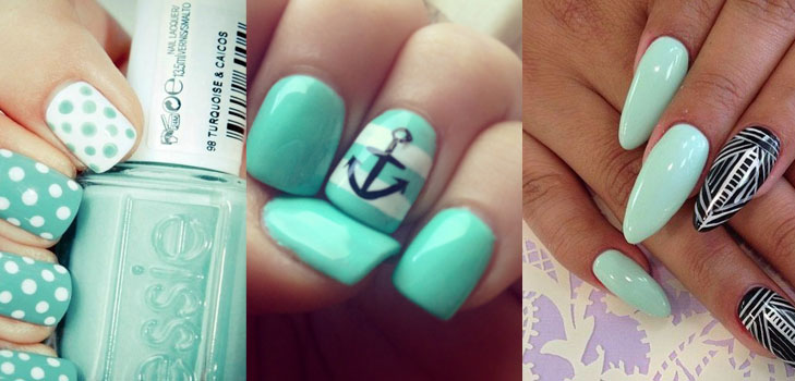 Stijlvolle en frisse manicure 2015: nagels van mint kleur, foto