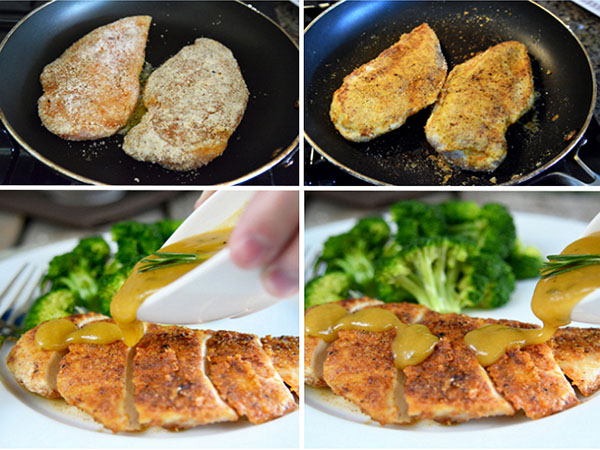 Snel recept: kipfilet in amandel-paneermeel met mosterd-honingsaus