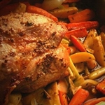 Beeld van een recept van een gebakken varkensvleeshals in de oven