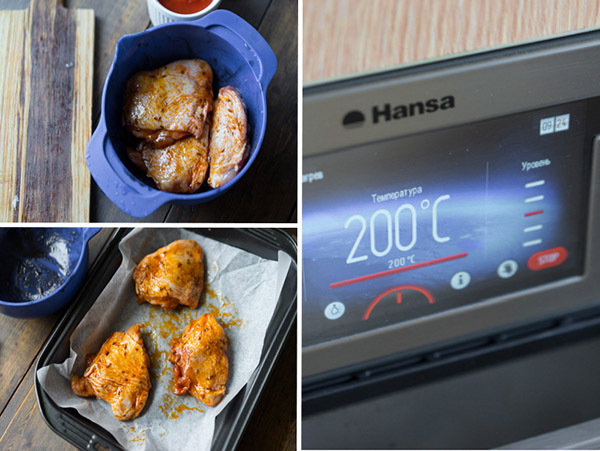 Een eenvoudig kippenrecept in een marinade met een groentegarnituur