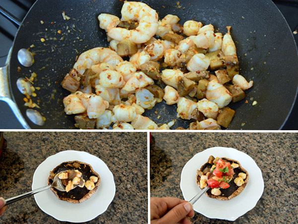 Gegrilde champignons met tomaat en garnalen vulling, heerlijk recept