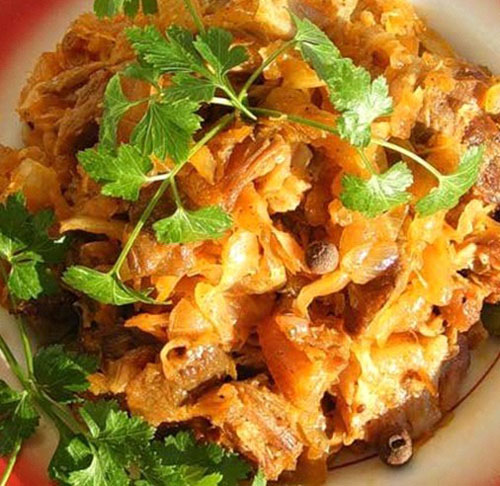Gestoofde kool met champignons