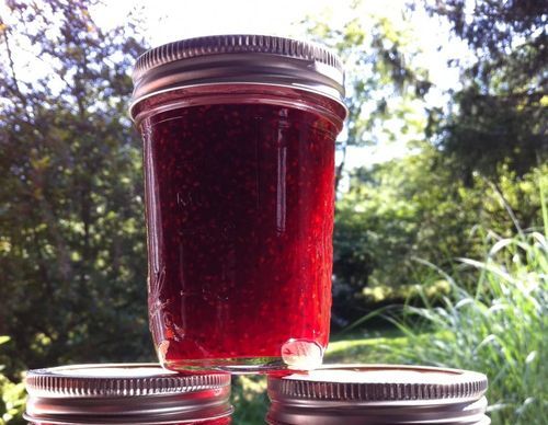 Zwarte bessenjam met frambozen