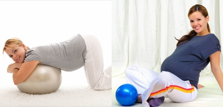 Effectieve gymnastiek voor zwangere vrouwen op fitball